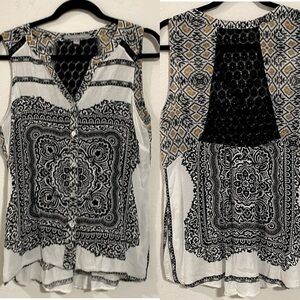 Valerie Stevens Women’s Button Front Tank Top Small Black & White Paisley Lace